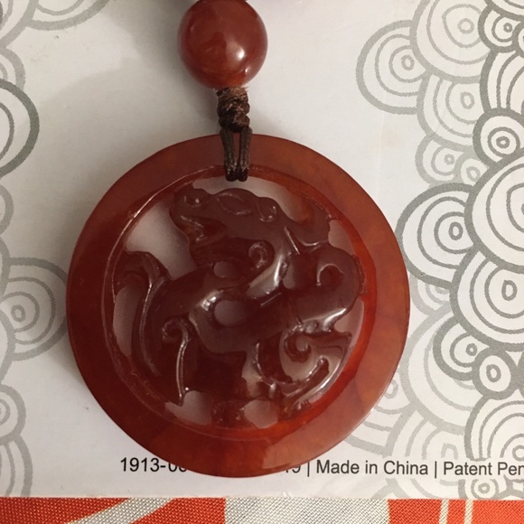 Carved Dragon Asian Natural Carnelian Necklace - Picture 9 of 12
